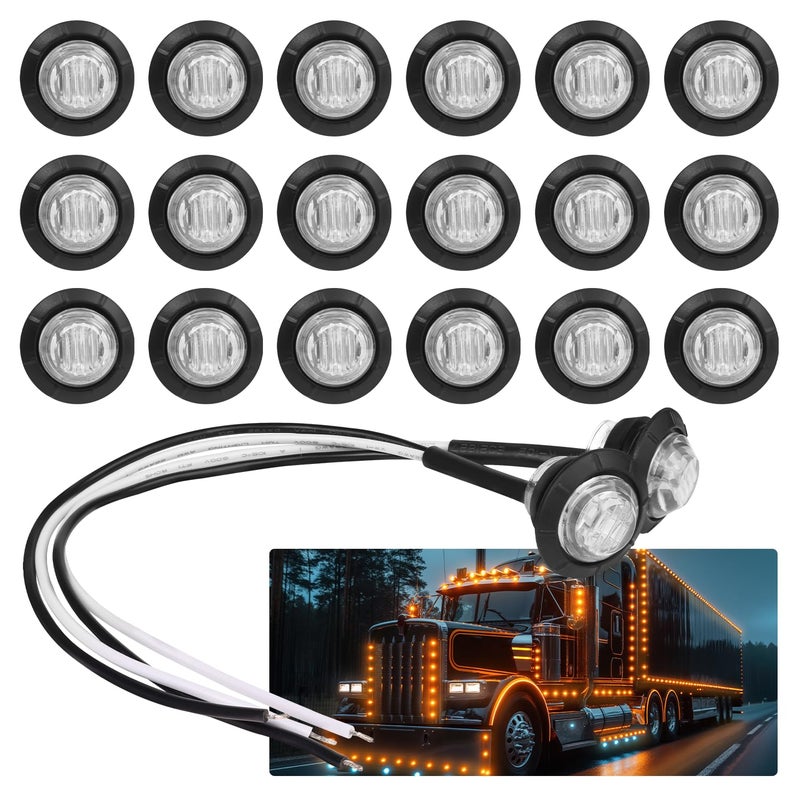 TMH (Pack of 20 3/4 Inch Mount Clear Lens Amber LED Clearance Bullet Marker lights, Side LED marker lights for trailer Truck RV Car Bus Van - Image 1
